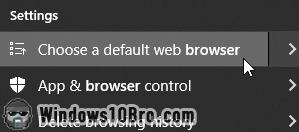 Access your default browser settings in Windows 10