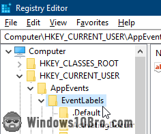 Access event labels in the registry editor
