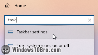 Access your taskbar settings from the search field