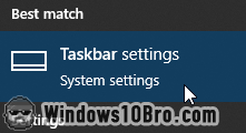 Access taskbar settings in the start menu