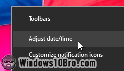 Adjust date/time in Windows 10