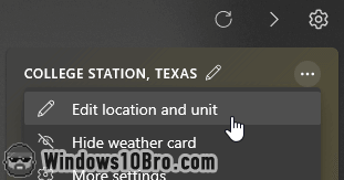 Change the taskbar weather location