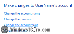 Click 'Change the account type'
