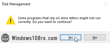 Confirm changing the drive letter