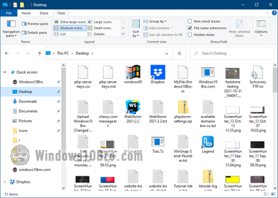 Content of desktop folder, viewed inside Explorer