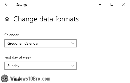 Data formats settings window