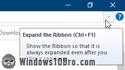 Expand the Explorer ribbon to always visible