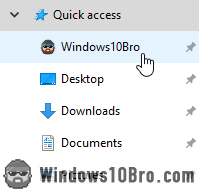 File Explorer 'Quick access' in the navigation pane 