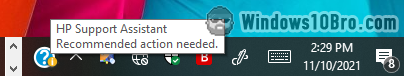 HP Support Assistant icon in the taskbar