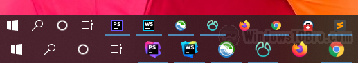 Large icons vs. small icons in the Windows 10 taskbar