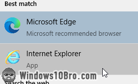 Launch Internet Explorer in Windows 10