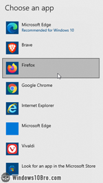 List of web browsers detected by Windows 10