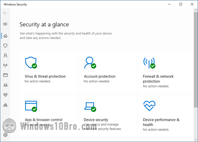 Main screen of the Windows Security app