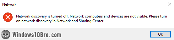 Network discovery is turned off