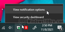 Notification settings for Windows Security app