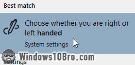 Open right-handed / left-handed settings