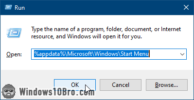Open the start menu folder in the Run dialog