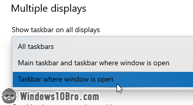 Options to show taskbar buttons on multiple screens