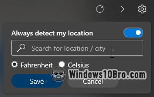 Pick a location for the taskbar weather widget