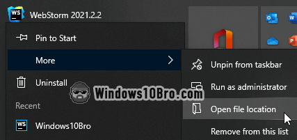 Right-click on start menu items to view their location
