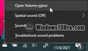 Right-click on the volume icon in Windows 10