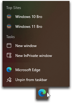 Right-click a taskbar button to get its jump list