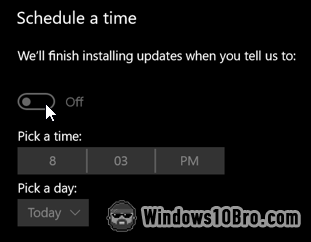 Schedule a date and time to install the update
