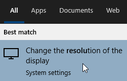 Screen resolution settings