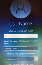 Security questions displayed in lock screen