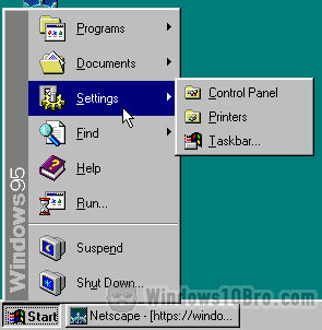 The classic start menu in Windows 95
