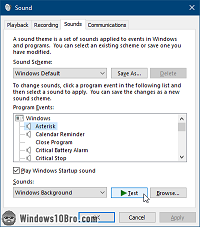 The Sound dialog in Windows 10
