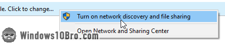 Turn on network discovery and file sharing