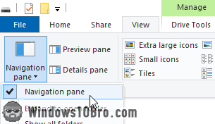 Turn on the navigation pane in File Explorer