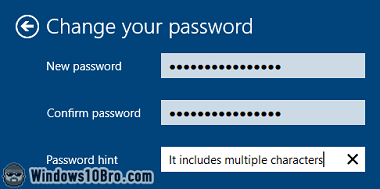 Type a password hint for your account