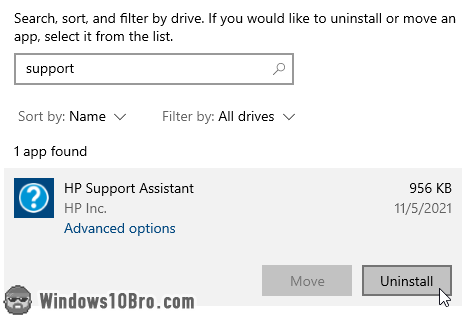 Uninstall HP's Support Assistant