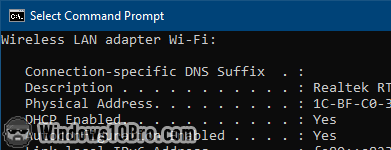 View MAC address in command line window