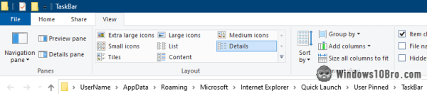 View taskbar shortcuts in Explorer