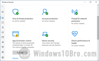 Windows 10 Security app main screen