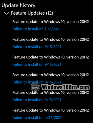 Windows keeps failing to install feature update